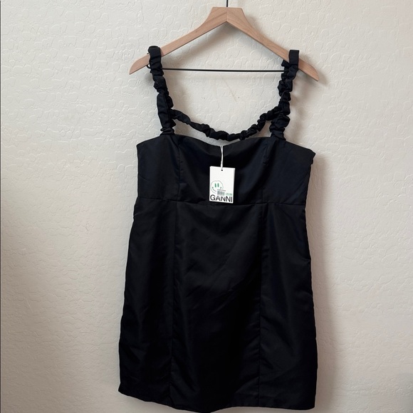NWT GANNI Nylon Ruched Strap Mini Empire Dress Size 40= US 8/10 - Picture 3 of 10